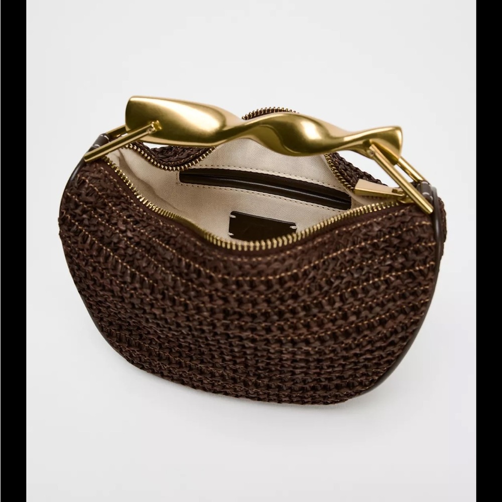 Zara Brown and Gold Mini Bag with Woven Design